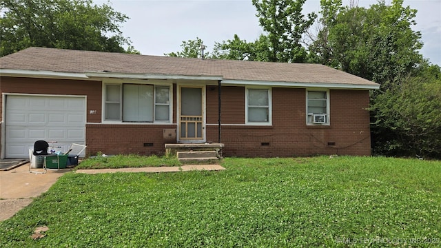 161 W 49th Pl N, Tulsa, OK 74126 - ranch-style house with crawl space, brick siding, a garage, and a front yard