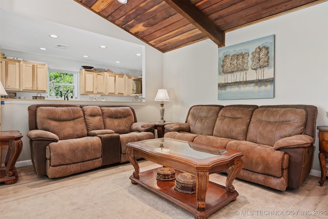 1510 Bowden Pl, Fort Gibson, OK 74434 - living room featuring wooden ceiling, recessed lighting, and light wood finished floors
