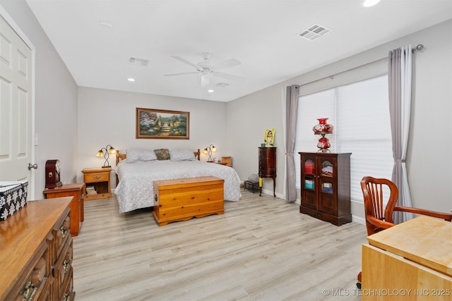 1510 Bowden Pl, Fort Gibson, OK 74434 - bedroom featuring light wood-type flooring, recessed lighting, ceiling fan, and baseboards