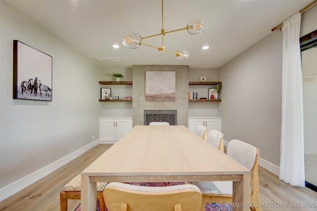 5132 S Atlanta Ave, Tulsa, OK 74105 - dining space featuring light wood finished floors, baseboards, a chandelier, and recessed lighting