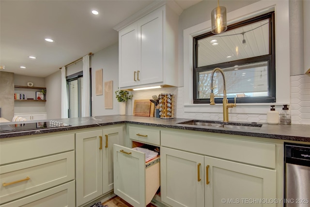 5132 S Atlanta Ave, Tulsa, OK 74105 - kitchen featuring a sink, dishwasher, black electric stovetop, backsplash, and recessed lighting