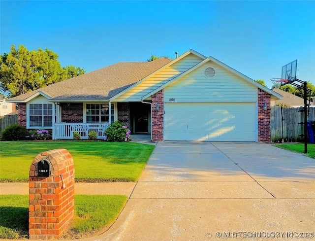 1801 W Jefferson St, Broken Arrow, OK 74011 - ranch-style home with an attached garage, brick siding, driveway, covered porch, and a shingled roof