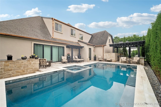 6317 E 110th St, Tulsa, OK 74137 - view of pool with area for grilling, a pergola, a patio area, and a pool with connected hot tub