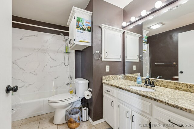 805 E 10th St, Claremore, OK 74017 - full bathroom featuring vanity, toilet, bathtub / shower combination, and tile patterned flooring