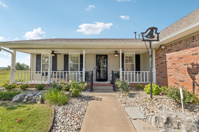 805 E 10th St, Claremore, OK 74017 - doorway to property with a porch and ceiling fan