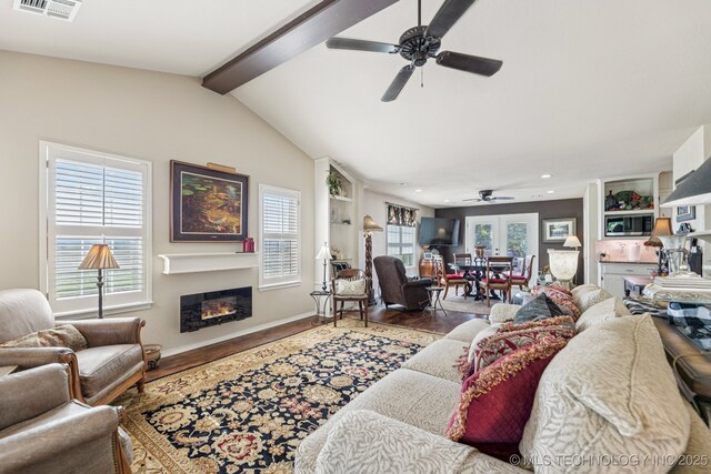 805 E 10th St, Claremore, OK 74017 - living room with ceiling fan, a glass covered fireplace, wood finished floors, recessed lighting, and baseboards
