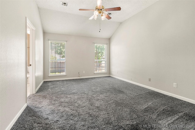 1309 N Willow Ave, Broken Arrow, OK 74012 - carpeted spare room with vaulted ceiling, a ceiling fan, baseboards, and a textured ceiling