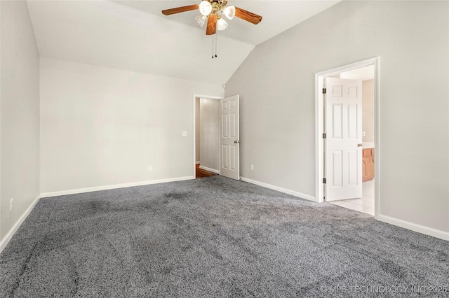 1309 N Willow Ave, Broken Arrow, OK 74012 - unfurnished bedroom with vaulted ceiling, carpet floors, baseboards, and a ceiling fan