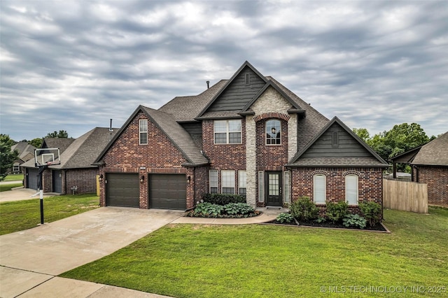 1201 W Fargo Ln, Broken Arrow, OK 74012 - french country inspired facade featuring brick siding, concrete driveway, and roof with shingles