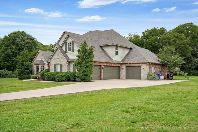 13041 E 67th St, Broken Arrow, OK 74012 - view of front of house with a front yard, driveway, brick siding, roof with shingles, and an attached garage