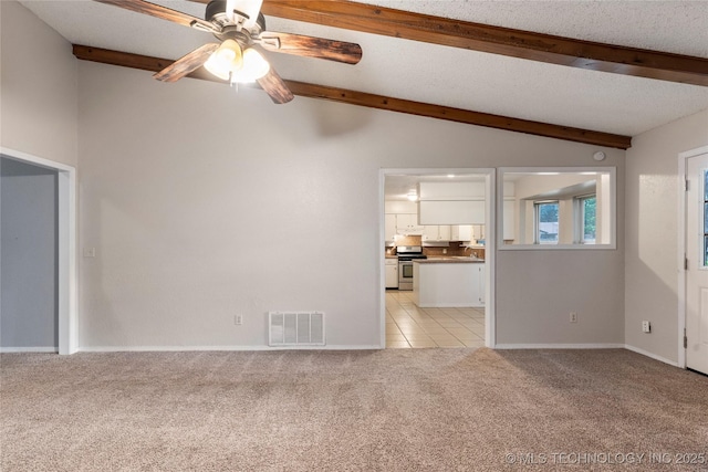 901 S Lions Ave, Broken Arrow, OK 74012 - unfurnished living room with light carpet, a ceiling fan, baseboards, and light tile patterned floors