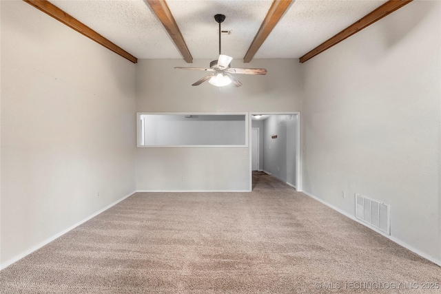 901 S Lions Ave, Broken Arrow, OK 74012 - carpeted empty room with a ceiling fan, beam ceiling, baseboards, and a textured ceiling