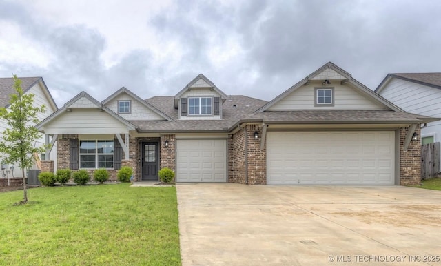 7506 E 87th Pl, Owasso, OK 74055 - craftsman-style home featuring concrete driveway, brick siding, a shingled roof, and a garage
