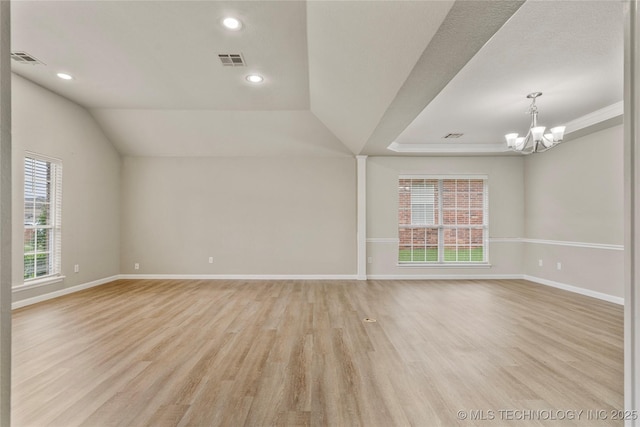4309 W College St, Broken Arrow, OK 74012 - unfurnished living room featuring light wood-type flooring, baseboards, a chandelier, and recessed lighting
