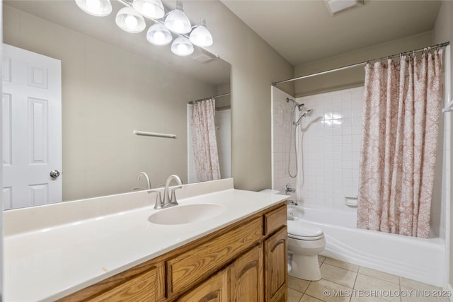 4309 W College St, Broken Arrow, OK 74012 - full bath featuring toilet, vanity, shower / tub combo with curtain, and tile patterned floors