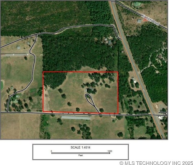 175 Johnson Rd, Broken Bow, OK 74728 - aerial map of property and surrounding area with property boundaries highlighted