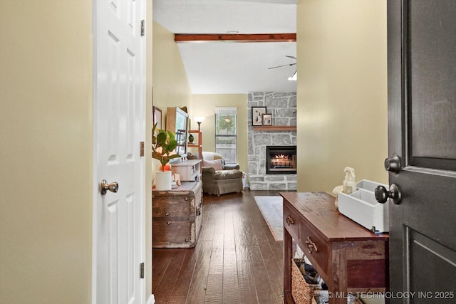 4407 W Lansing Pl, Broken Arrow, OK 74012 - foyer entrance featuring a stone fireplace and dark wood-type flooring