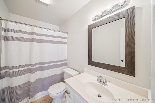 7408 S 94th Ave E, Tulsa, OK 74133 - bathroom with vanity, toilet, curtained shower, and tile patterned floors