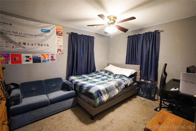9406 S 161st Ave W, Sapulpa, OK 74066 - carpeted bedroom featuring a textured wall, a textured ceiling, and ceiling fan