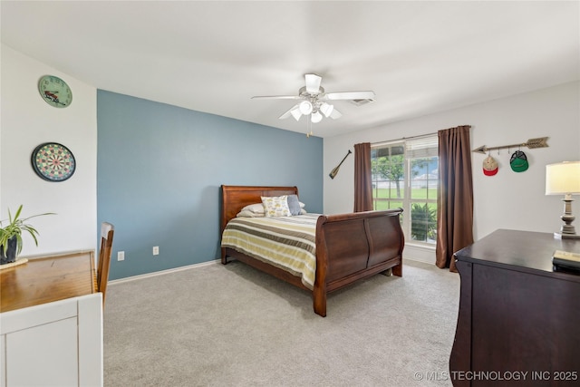 13100 S 4080th Rd, Oologah, OK 74053 - bedroom with light colored carpet, ceiling fan, and baseboards
