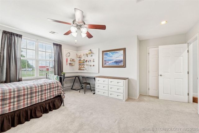 13100 S 4080th Rd, Oologah, OK 74053 - carpeted bedroom with ceiling fan, a desk, and recessed lighting