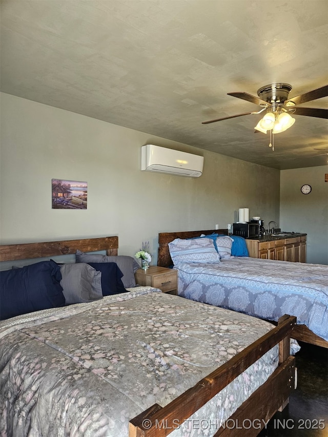 3226 Lark Rd, Kingston, OK 73439 - bedroom with an AC wall unit and ceiling fan