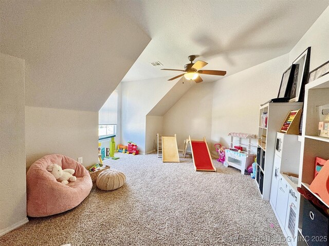 103 S Harrison Ave, Tahlequah, OK 74464 - game room with carpet, ceiling fan, and a textured ceiling