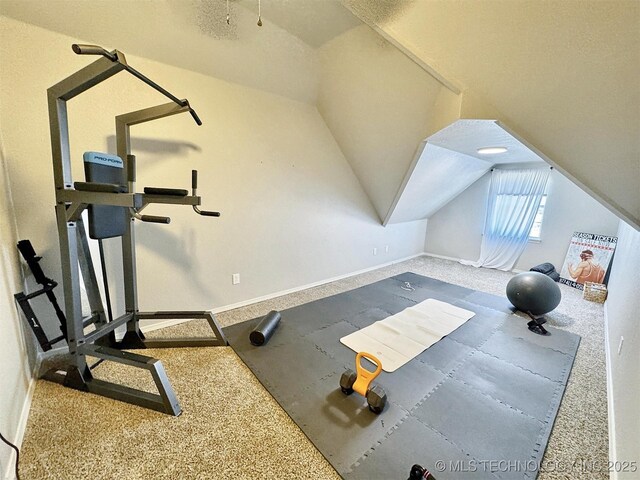 103 S Harrison Ave, Tahlequah, OK 74464 - exercise area with carpet floors, baseboards, and vaulted ceiling