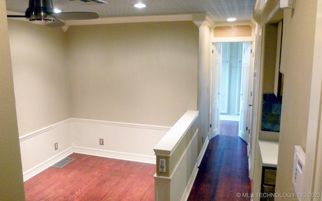 640 W 14th St, Tulsa, OK 74127 - corridor with dark wood-type flooring, recessed lighting, and ornamental molding