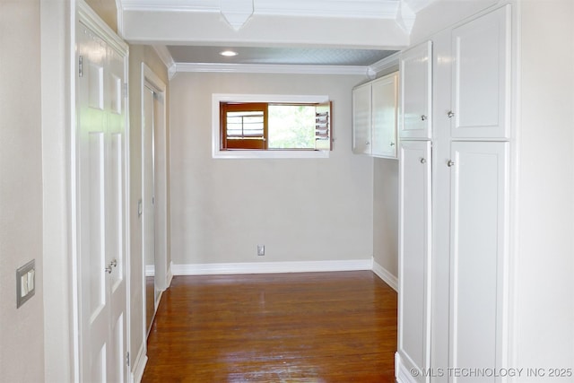 640 W 14th St, Tulsa, OK 74127 - hall featuring dark wood-style flooring, crown molding, and baseboards