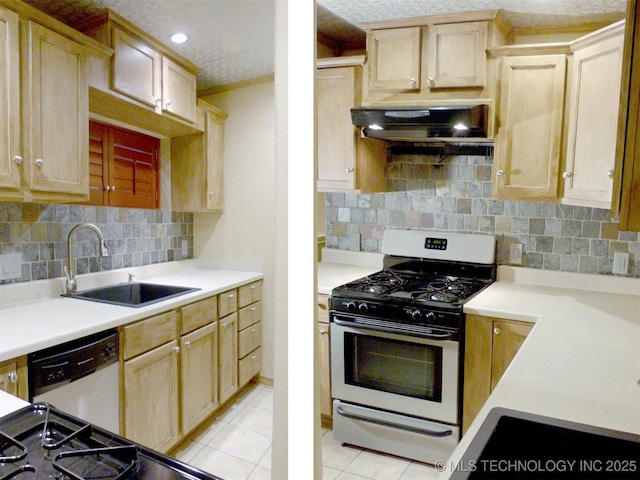640 W 14th St, Tulsa, OK 74127 - kitchen featuring range with gas cooktop, a sink, dishwasher, under cabinet range hood, and light tile patterned floors