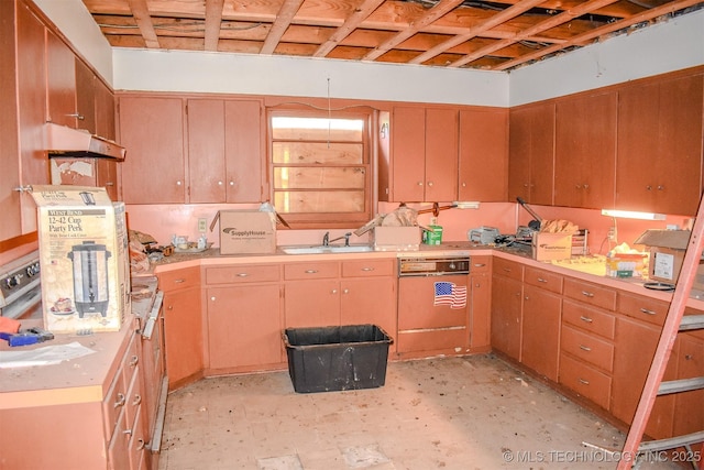 1108 E E Blf, Hugo, OK 74743 - kitchen with oven, light countertops, a sink, and under cabinet range hood