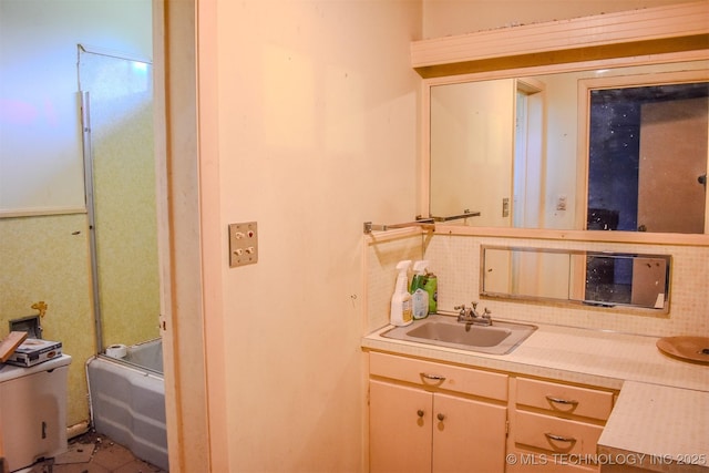 1108 E E Blf, Hugo, OK 74743 - full bathroom with tasteful backsplash, vanity, and  shower combination
