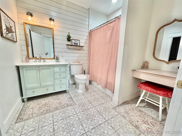 157 Canna Ln, Mcalester, OK 74501 - bathroom with wood walls, vanity, tile patterned flooring, and shower / tub combo