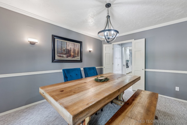 1209 Sherwood Ln, Broken Arrow, OK 74011 - dining area featuring carpet flooring, a chandelier, baseboards, and ornamental molding