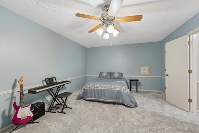 1209 Sherwood Ln, Broken Arrow, OK 74011 - carpeted bedroom with a textured ceiling, a ceiling fan, and baseboards