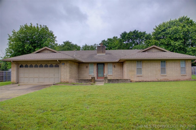 4004 S Hickory Ave, Broken Arrow, OK 74011 - ranch-style home featuring an attached garage, a chimney, driveway, and brick siding