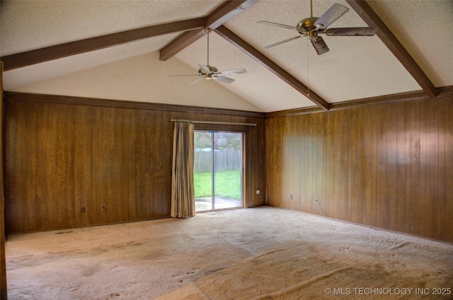 4004 S Hickory Ave, Broken Arrow, OK 74011 - carpeted spare room with a ceiling fan, wooden walls, and a textured ceiling