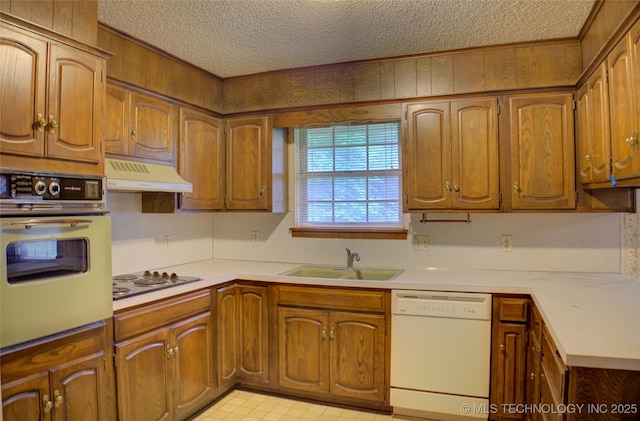 4004 S Hickory Ave, Broken Arrow, OK 74011 - kitchen with white dishwasher, wall oven, under cabinet range hood, stainless steel electric cooktop, and a sink