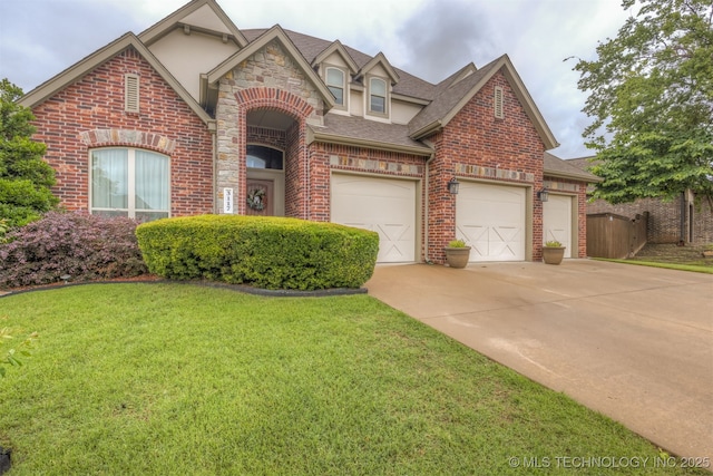 3117 S Hemlock Ct, Broken Arrow, OK 74012 - view of front facade with brick siding, concrete driveway, roof with shingles, stucco siding, and stone siding