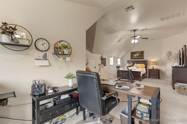 3117 S Hemlock Ct, Broken Arrow, OK 74012 - carpeted office space featuring a ceiling fan and vaulted ceiling