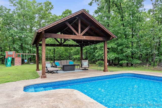 23532 N 5 Mile Rd, Fort Gibson, OK 74434 - outdoor pool with a patio area, a gazebo, a yard, a playground, and outdoor lounge area