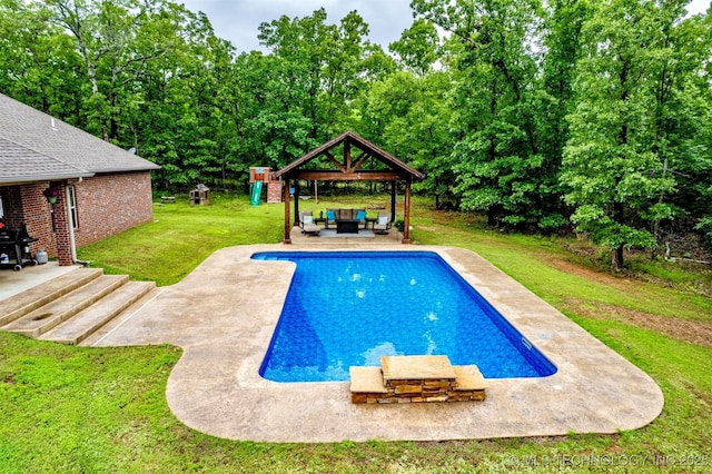 23532 N 5 Mile Rd, Fort Gibson, OK 74434 - outdoor pool featuring outdoor lounge area, a gazebo, a patio, and a yard