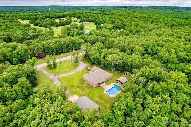23532 N 5 Mile Rd, Fort Gibson, OK 74434 - bird's eye view of a heavily wooded area and a pool area