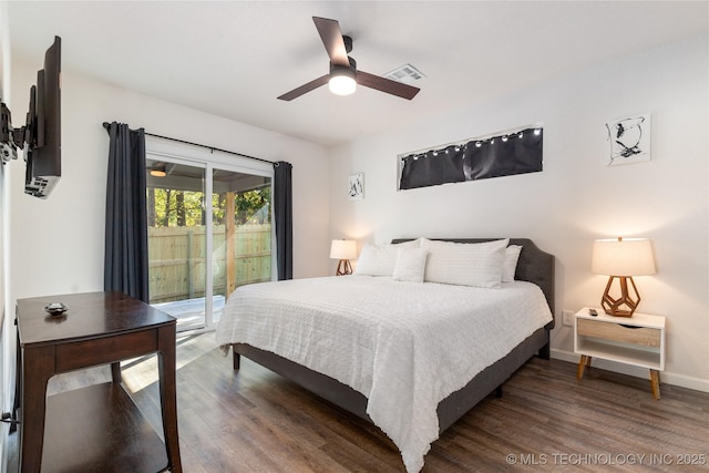 14 Missouri Dr, Afton, OK 74331 - bedroom featuring access to outside, wood finished floors, ceiling fan, and baseboards