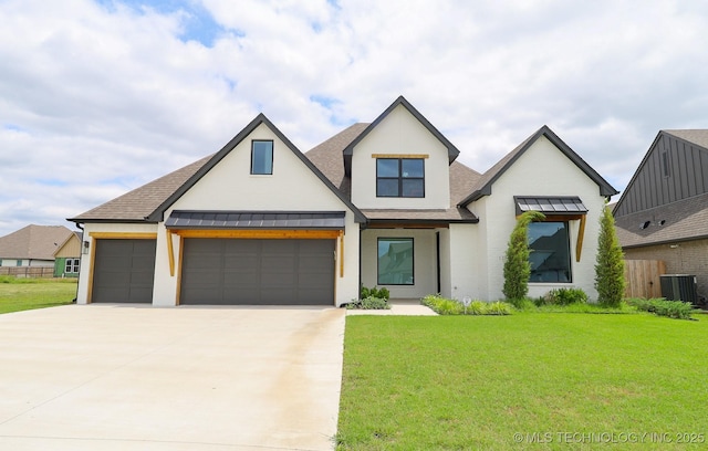 13657 S 21st Ct E, Bixby, OK 74008 - view of front of house featuring central AC unit, a standing seam roof, roof with shingles, driveway, and an attached garage