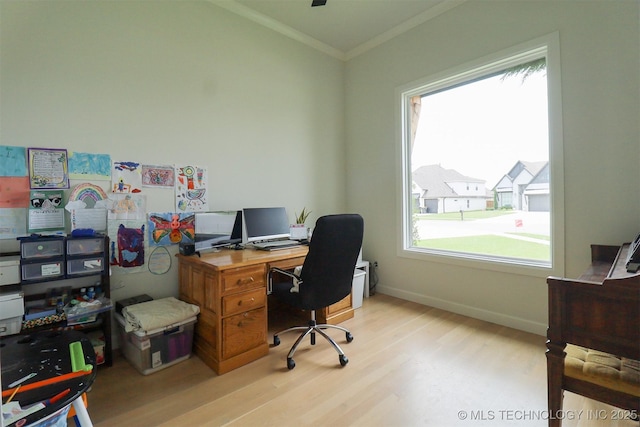 13657 S 21st Ct E, Bixby, OK 74008 - office area with ornamental molding, plenty of natural light, light wood-style flooring, and baseboards