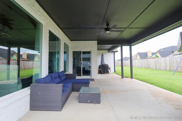 13657 S 21st Ct E, Bixby, OK 74008 - view of patio / terrace with a ceiling fan and an outdoor living space