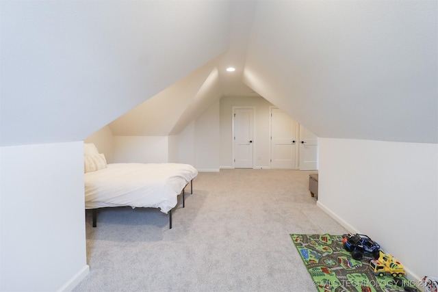 13657 S 21st Ct E, Bixby, OK 74008 - bedroom with light carpet, vaulted ceiling, recessed lighting, and baseboards