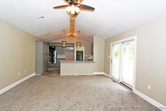 2005 Holly Rd, Claremore, OK 74017 - unfurnished living room with carpet flooring, a ceiling fan, and baseboards